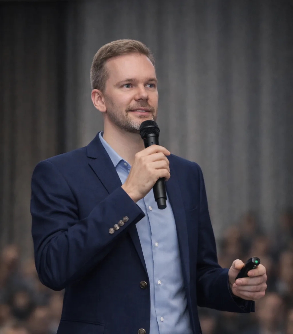 Сергей Степанюк выступает перед аудиторией